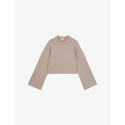 Reiss Womens Taupe Freya Relaxed-fit Cropped Stretch-jersey Jumper