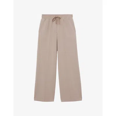 Reiss Womens  Freya Wide-leg Stretch-woven Jogging Bottoms In Taupe