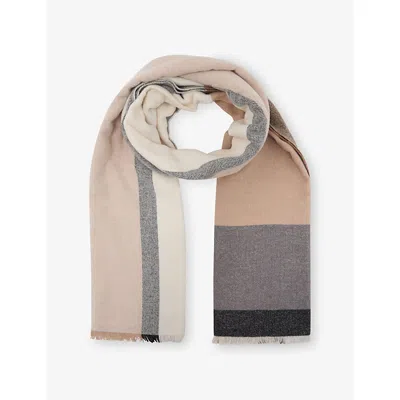 Reiss Womens Taupe Grey Cora Checked Wool-blend Scarf In Multi