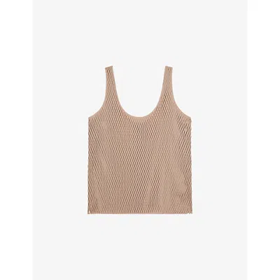 Reiss Womens Taupe Isabelle Laser-cut Scoop-neck Stretch-woven Vest