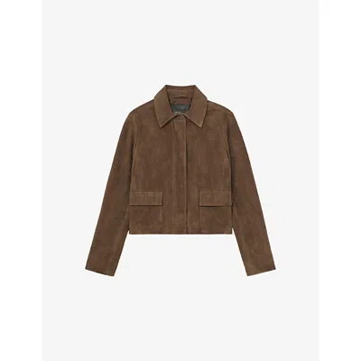 REISS WOMENS TAUPE NEUTRAL DREW CROPPED SUEDE JACKET