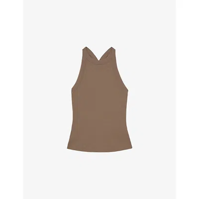 Reiss Womens Taupe Neutral Lolana Rib Racerback Cotton-jersey Vest Top In Brown