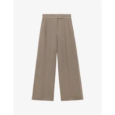 Reiss Womens Taupe Neutral Mila Wide-leg High-rise Linen Trousers In Brown