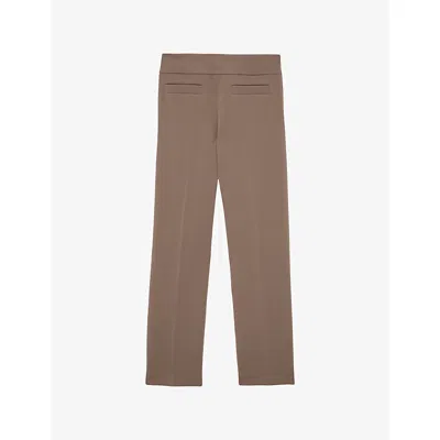 Reiss Womens Taupe Neutral Rosemary Tapered-leg High-rise Twill Trousers