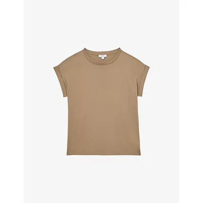 Reiss Womens Taupe Neutral Tommie Crew-neck Relaxed-fit Brushed-cotton T-shirt