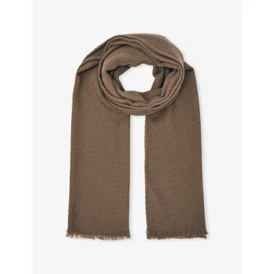 Reiss Womens Taupe Penny Pleated Wool Scarf In Brown