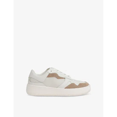 Reiss Womens Taupe Ruth Branded Leather Low-top Trainers