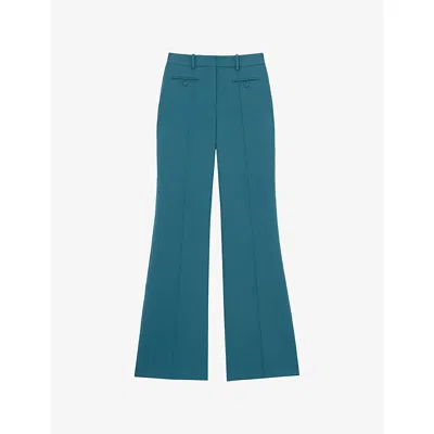Reiss Womens Abbey Flared-leg High-rise Stretch-woven Trousers Teal