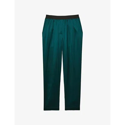 Reiss Womens Teal Elea Tapered-leg High-rise Satin Trousers In Teal