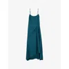 Reiss Womens Zoey Square-neck Satin Midi Dress Teal In Teal