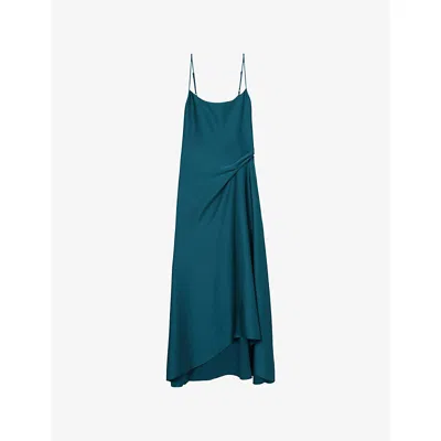 Reiss Womens Zoey Square-neck Satin Midi Dress Teal