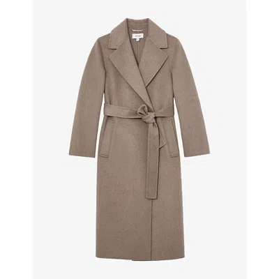 Reiss Womens Thea Double-breasted Wool-blend Coat Neutral Melange