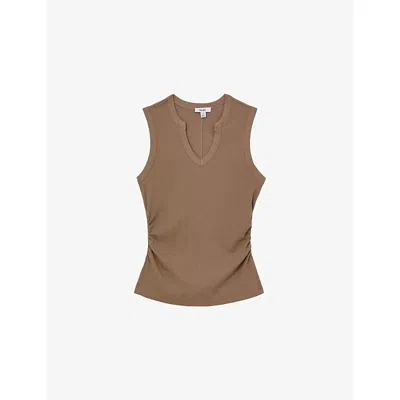 Reiss Womens Thena Notch-neck Stretch-cotton Vest Top Taupe Neutral Xs