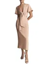 Reiss Iona Tie Waist Bodycon Linen-blend Midi Dress In Beige