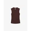 Reiss Womens Chocolate Trudy Round-neck Ruched-side Ribbed Stretch-cotton Vest