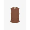 Reiss Womens Trudy Round-neck Ruched-side Ribbed Stretch-cotton Vest Toffee Brown