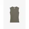 Reiss Womens Khaki Green Trudy Ruched Stretch-cotton Vest Top In Green