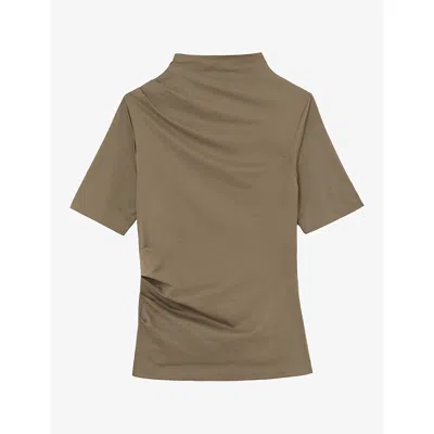 Reiss Womens Tulia Draped High-neck Stretch Cotton-blend Top Taupe Neutral In Multi