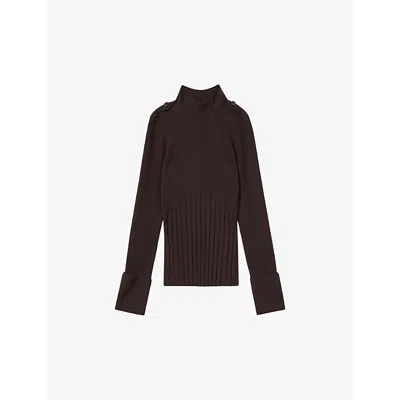 Reiss Womens Vienne Ribbed High-neck Knitted Top Burgundy