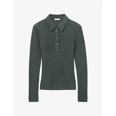 Reiss Womens Wendy Polo-collar Stretch Wool-blend Top Charcoal Grey In Green