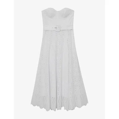 Reiss Womens White Anya Broderie-anglaise Woven Midi Dress