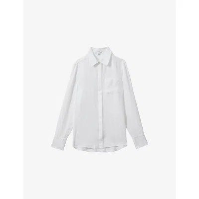 Reiss Womens White Belle Relaxed-fit Long-sleeve Linen Shirt