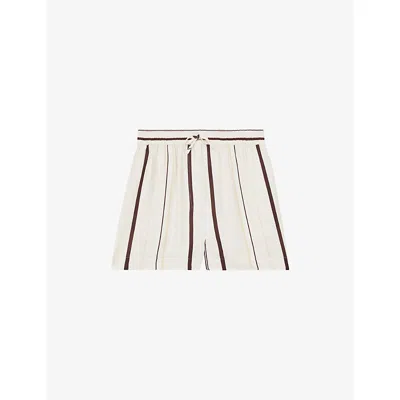 Reiss Womens Striped Drawstring-waist Woven Shorts White Brown