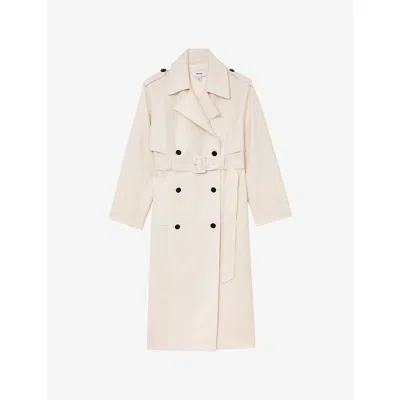 Reiss Womens White Charli Double-breasted Woven Trench Coat