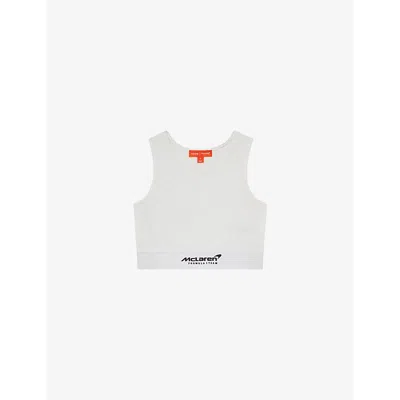 Reiss Womens White Cloud Mclaren F1 Team Ribbed Cropped Cotton-jersey Vest Top