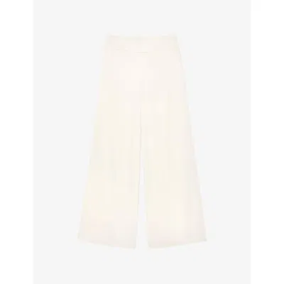 Reiss Womens White Clover Wide-leg Woven Suit Trousers In Neutral