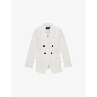 Reiss Womens Dion Double-breasted Woven Blazer White