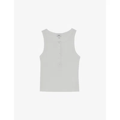 Reiss Womens White Erin Fine-rib Button-front Knitted Vest