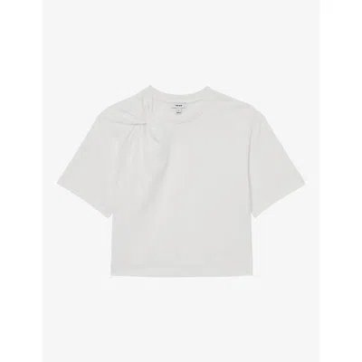 Reiss Womens White Esme Twist-shoulder Cotton T-shirt