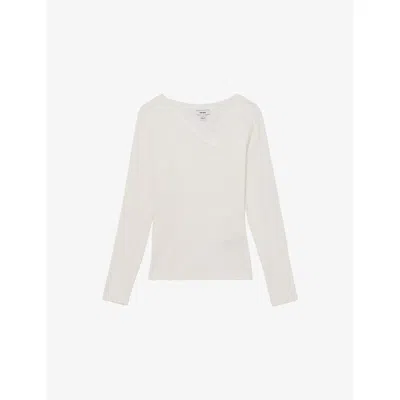 Reiss Womens  Felicity Asymmetric-neck Stretch-cotton Top In White