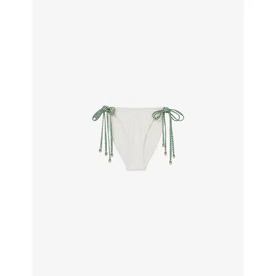 Reiss Womens White Green Rue Tie-side Bikini Bottoms