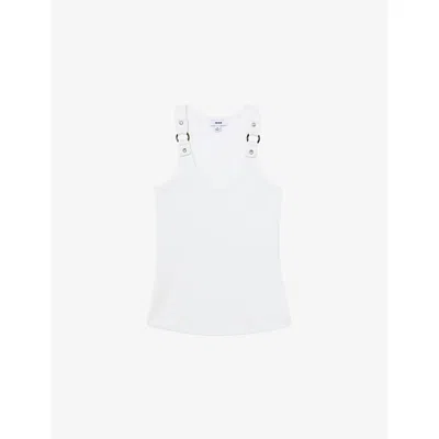Reiss Womens White Hardware-detail Slim-fit Stretch-cotton Vest Top