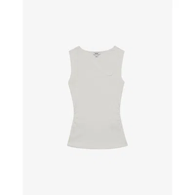Reiss Womens White Jody Asymmetric-neck Stretch-cotton Top
