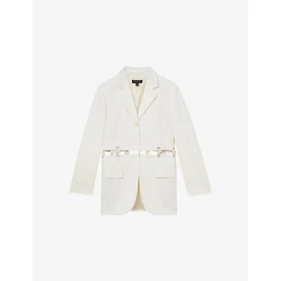 Reiss Womens Leia Rope-trim Woven Blazer White