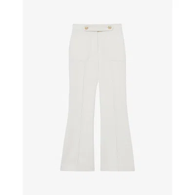 REISS WOMENS WHITE LILY FLARED-LEG STRETCH WOOL-BLEND TROUSERS