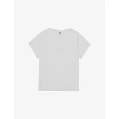 Reiss Womens White Luna V-neck Cotton-jersey T-shirt
