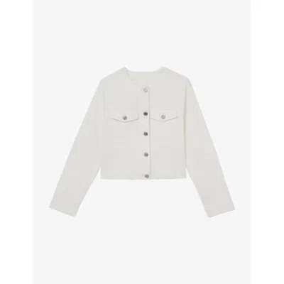 Reiss Womens White Medora Round-neck Denim Jacket In Multi