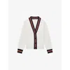 Reiss Womens White Mila Stripe-trim Wool And Cashmere-blend Cardigan In White