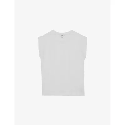 Reiss Womens White Millie Cap-sleeve Cotton T-shirt