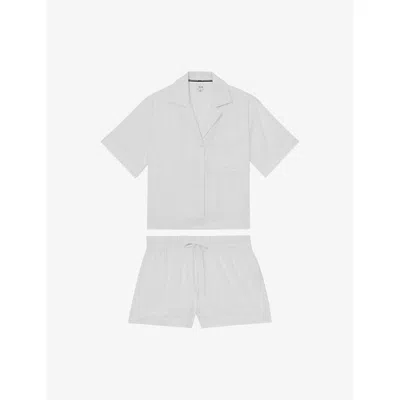 Reiss Womens Molly Short-sleeve Pointelle Cotton Shirt And Short Set White