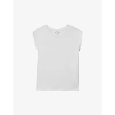 REISS WOMENS WHITE MORGAN CAPPED-SLEEVE COTTON T-SHIRT