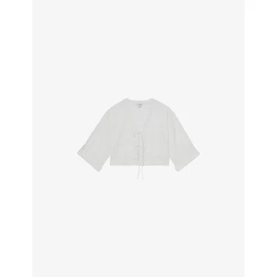 Reiss Womens Nadia V-neck Tie-front Cotton Top White