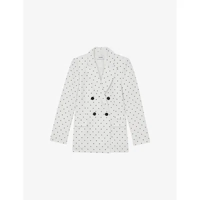 Reiss Womens White Navy Beatrix Double-breasted Polka-dot Woven Suit Jacket