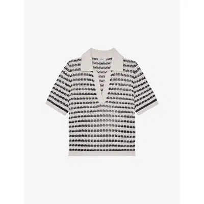 Reiss Womens  Gemma Stripe-pattern Cotton-knit Polo In White