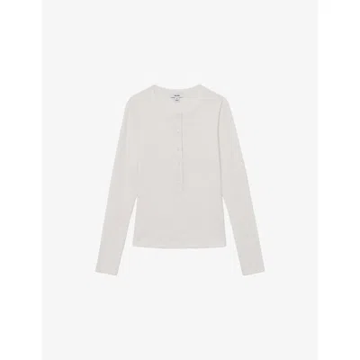Reiss Womens  Rina Half-button Stretch-cotton Top In White