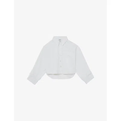 Reiss Womens White Solenge Long-sleeve Cropped Cotton Shirt In Multi